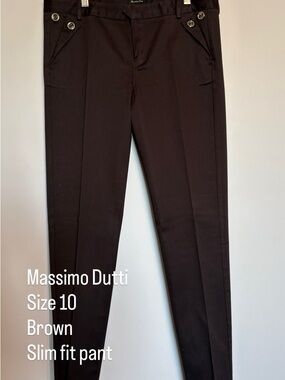 Massimo Dutti Dark Brown Slim Tapered Chinos